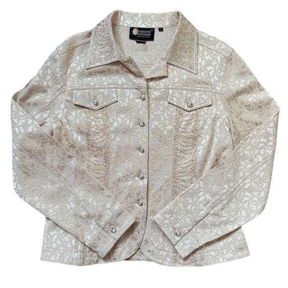 Christine Alexander Cream Denim Jacket Embellished Swarovski Crystal Rhinestones - Picture 1 of 7